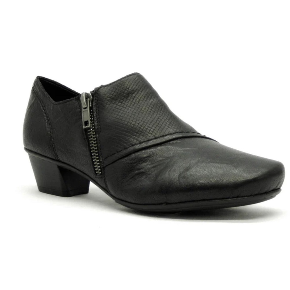 RIEKER Black Heeled Ankle Shoes With Faux Snakeskin‎ Panel | Size 5.5 *